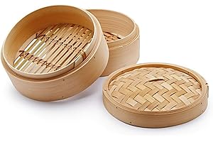 H&H Chio Cuiseur à Vapeur, Bambou, Beige, 18 cm, 3 Pièces