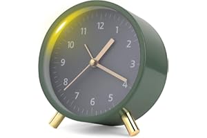 LWMTT Réveil analogique - En métal vert - Avec veilleuse - Fonctionne avec piles - Réveil numérique pour chambre à coucher, adultes, enfants, cadeau de rentrée des classes