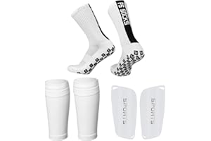Zimoer Ensemble de 3 Pièces Protège-Tibias de Football avec Manches Elastiques et Chaussettes de Foot, Protege Tibia, Chaussette Antidérapante, Chaussette Protege Tibia Foot, Chaussettes Grip