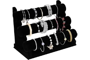 OBYCPIN Smyckesställ i Sammet 3 Nivåer – Avtagbara T‑stänger – Organiser För Armband Klockor och Halsband –