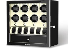 XTELARY Caja giratoria automática para Relojes con Compartimentos Flexibles para Guardar Relojes y Joyas, iluminación LED integrada, Motores Mabuchi silenciosos