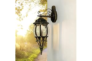 LICHT-ERLEBNISSE Lampa zewnętrzna rustykalna BREST szkło aluminium w kolorze złota antyczna wisząca IP44 E27 lampa ścienna zewnętrzna dom podwórko ogród