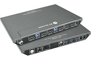 V AV ACCESS AV Access KVM Switch Dual Monitor 4K@60Hz, 2K@144Hz,1080P@240Hz, Conmutador HDMI USB 3.0 Pantalla Extendida 2 Monitores 2 Ordenadores, Ultrawide Screen PC Teclado Ratón Conmutador, Hotkey
