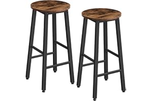 HOOBRO Taburete de Bar, Juego de 2 Taburetes Altos de Cocina, Taburete de Encimera para Desayuno, para Comedor, Cocina, Bar, Resistente y Estable, Color Vintage Marrón y Negro EBF07BY01