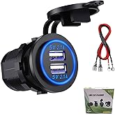 Kibon Car USB Socket Car Charger Socket 12 V/24 V Waterproof Dual Charging Socket with 23.6 Inch Cable Double Charging Ports 