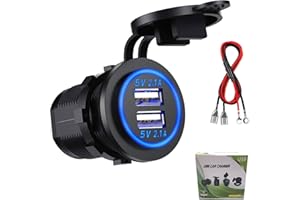 Kibon Auto USB Steckdose Kfz Ladegerät Buchse 12V/24V Wasserdicht Dual Ladebuchse mit 23,6-Zoll-Kabel Doppelte Ladeanschlüsse für 12-V-Wohnmobil-Boot-Motorrad-Mobil