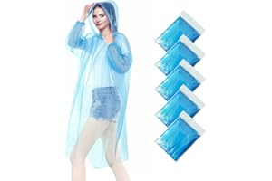 wehers 5 Pack Disposable Rain Ponchos - One Size Rain Poncho Waterproof Emergency Raincoats Rain Poncho Adult Rain Coats With Hood and Sleeves Ideal for Festivals, Camping, Fishing, Theme Parks