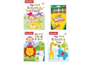 HAPPY TO BUY Set of Colouring Books for Children Including 3 Kids Colouring Books and 12 Twistables Crayons - Set of Colouring Books for Kids, Boys & Girls- Art Craft Activity, Gift Toy Idea Toddlers