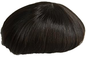AIRAO Tutta La pelle PU Poli Toupet Parrucchino Sostituzione Protesi Capelli Uomini Parrucche Sbiancato Nodi Invisibile Aspetto Naturale- Capelli Umani Indiani #1B (Naturale Nero)