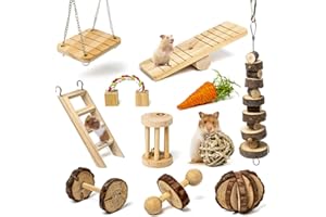 Labeol Hamster Chew Toys Small Animal Boredom Breakers Cage Accessories Pet 11 Pcs Natural Wooden Toys Hamster Ball Swing for Rat Guinea Pig Chinchilla Gerbils Rabbit Parrot Syrian