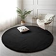 Hometail Faux Fuzzy Fur Soft Anti-Slip Round Carpet Area Rug Fluffy Thick Microfiber High Density Fur Non-Shedding Living Room Rug Carpet Floor Mat (Black, 3x3 Feet)