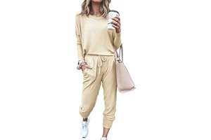 SotRong Women's 2 Piece Long Sleeve Tracksuit Loungewear Set Plus Size Crew Neck Sweatshirt and Drawstring Baggy Jogger Pant