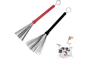 AMBEERT 2 PCS Drum Brushes, Long Handled Wire Brushes for Jazz, Folk, and Rock Bands, Versatile Drum Accessories for All Skill Levels, Perfect for Cleaning Drums Anywhere (Black & Red)
