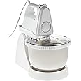 Sharp 250 Watts Turbo + 5 Speed Selection Detachable Free Stand Mixer for Quick Cake Mixing with Egg beater, Dough Hook & Stainless Steel Bowl EM-SP21-W3, White