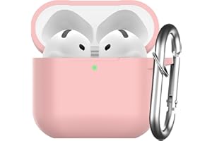 Nemteur Custodia per AirPods 4 2024, Case Protettiva in Silicone per AirPods 4th 2024 Cover in Silicone Visibile a LED Frontale con Moschettone, Rosa