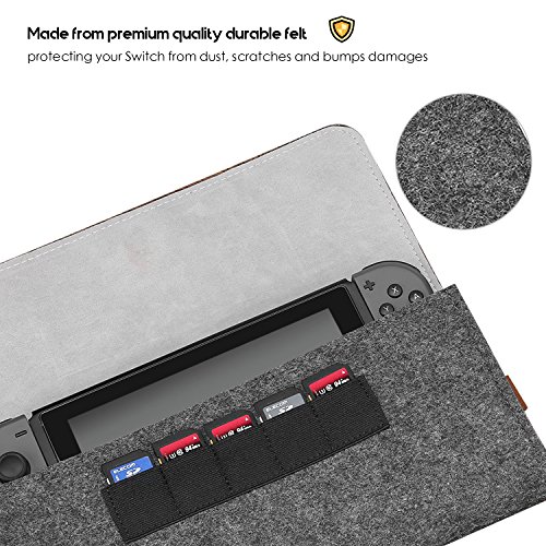 ProCase Nintendo Switch Carrying Case, Portable Travel Carrying Cover Bag Ultra Slim Protective Felt Pouch for Nintendo Switch 2017 with 5 Game Cartridges Holders –Black