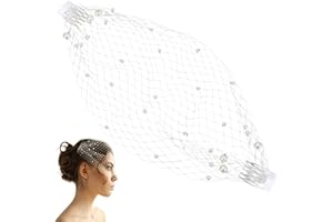 FINGERINSPIRE Voile de Cage à Oiseaux en Perles 37.5X19Cm Avec Peigne à Cheveux - Fascinateur 1920 Pour Femmes de Costume en Maille Blanche