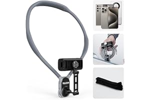 TELESIN° POV/Vlog Soporte Cuello Telefono con Clip, Manos Libres Teléfono Cuello Soporte w Pecho Correa Cuello Selfie Monte Grabación de Vídeo para iPhone Samsung Pixel y Todos los Teléfono (Gris)