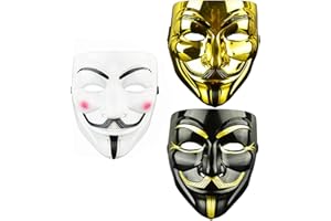 YEAPEAK 3 piezas Anonymous Mask, Hacker Máscara V para Vendetta Máscara - Máscara de Guy Fawkes - Máscara de Halloween, adecuada para accesorios de disfraces de Halloween, fiesta de cosplay, máscara