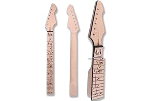 Yinfente Unlackierter E-Gitarren-Hals, Ersatz für 24 Bünde, 648 cm, Ahornholz Griffbrett-Bindung Kopfplatte