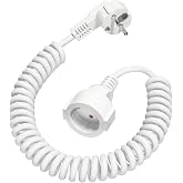 Extension Plug 2M, Telescopic White Power Extension Cable | Extension Cord Extendable 0.7M to 2M MAX, IP20(230V/16A) Schuko E