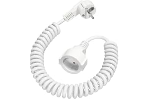 Schuko Förlängningskabel, 2 m, spiralkabel, töjbar 0,5 m till 2 M Max, 250 V/16 A, skyddande kontaktuttag, spiralförlängning