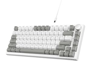 AJAZZ AK820 75% TKL Teclado mecánico con Cable,Interruptor Lineal Intercambiable en Caliente,Teclado para Juegos con Montaje de Junta,luz Blanca,82 Teclas con Perilla de Volumen CNC-Gris Blanco