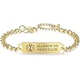AOAMID Medical Alert Bracelets for Women Adjustable Personalized Free Engrave Medical ID Bracelets 6.5-8 Inch