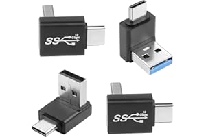 QIANRENON 10Gbps USB 3.1 Męski na USB C Męski 90° Kąt Adapter USB3.1 na USB C Prosto Kąt Wtyczka QC60W (tylko A do C), do telefonu do ładowarki ściennej Laptop,4pcs (2 Top+2 Dół)/Pozytywna krzywa