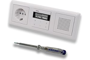 EBROM SET IDEE Gira Unterputz IP Internetradio 232003 + Bluetooth KomplettSet + Lautsprecher + Steckdose - System 55 - reinweiß glänzend im 3fach Rahmen Gira 021303 inkl. EBROM Phasenprüfer zur Montage der Geräte