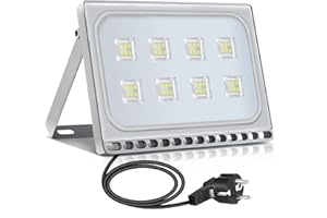 ‎PAPASBOX 50W LED Flutlicht Flutlichtstrahler Strahler Scheinwerfer, LED Fluter Baustrahler mit Stecker Wasserdicht IP65, Kaltweiß 6000K, Ideale Wandleuchte Außenbeleuchtung für Garten, Garage, Hotel