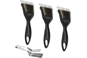 APOMOONS 3pcs Brosse avec Pince de Barbecue en Acier Inoxydable, Brosse BBQ Grattage, Nettoyage Barbecue en Laiton