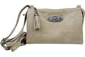 Trachtenland Damen Trachten Handtasche Sofia – Dirndl Umhängetasche aus Lederimitat mit Applikation & Troddel in Pastellfarben oder Schwarz