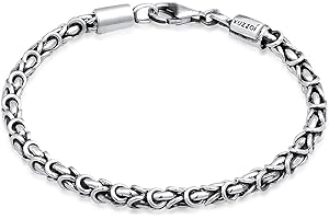 Kuzzoi Srebrna bransoletka Buddy dla mężczyzn, ręcznie wykonana bransoletka o splocie królewskim (4 mm) z oksydowanego srebra wysokiej próby 925, masywna bransoletka królewska dla mężczyzn, waga 16 g,