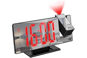 KIMROXI Digital Alarm Clock Projection Alarm Clock Electronic Mirror Clock with LED Screen 12/24H Temperature Snooze Memory Function Brightness Adjustable for Bedroom Home Office(Adapter Not Included)