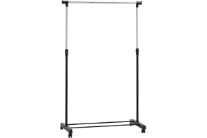 Amazon Basics klädstång med hjul, krom, 91,5–145 cm x 42 cm x 134–161 cm