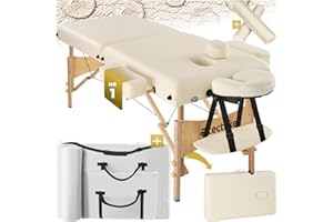 TecTake® Set Lettino Massaggio a 2 Zone con Rulli, Lettino Massaggio Portatile con Imbottitura 7,5 cm, Lettino Pieghevole con Braccioli, Poggiatesta Ergonomico, Poggiabraccio, Borsa Inclusa - Beige