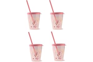 Snips, 4 Gobelet Plastique avec Paille et Couvercle, Verre Plastique Reutilisable pour Enfants, Décor Licorne, 385 ml, Made in Italy