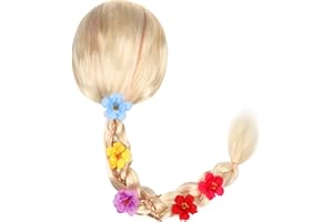 HIULLEN Perruque de princesse tresse, perruque de costume de Raiponce pour enfants, perruque blonde de princesse pour fille, perruque de cosplay, accessoire de costume pour carnaval, mascarade (85 cm)