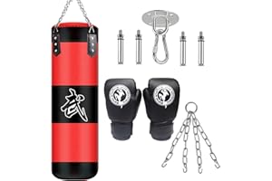 KEEPAA Sacco da Boxe appeso Adulto Kit : Marziali MMA Sacchi Pugilato Kick Boxing Muay Thai (Nessun Riempimento) resistente Sacco da boxe