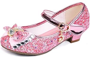 Jiaduowang Girls Dress Shoes Mary Jane Wedding Party Shoes Glitter Bridesmaids Princess Heels