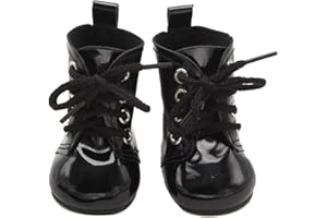 Aeromdale Doll Boots PU Shoes with Shoelaces for 18 inch American Doll Girls Dolls 46cm Doll Accessories Toys - Black - 1 Pair