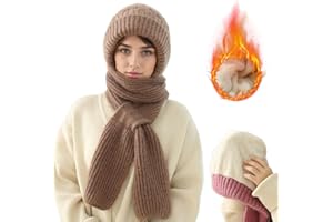 GENERIC Integrated Ear Protection Windproof Cap Scarf, 2025 New Winter Warm Knitted Hat Scarf, Warm Knitted Beanie Hats, Plus Velvet Thick Winter Knitted Hats