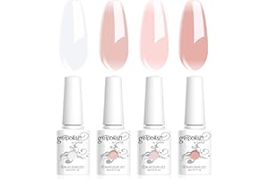 Vishine 4 Couleurs Vernis Gel Semi-Permanent Transparent Milky White Pink Vernis à ongles Naturelle Rose Blanc Laiteux Transparent Gelée de Cristal Soak Off UV LED 8ml