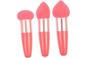 IMAXWAVE Esponjas de maquillaje con mango, Esponjas Cosméticas con Mango, Esponjas de Belleza con Mango, Esponjas con Mango para Aplicación de Maquillaje, Set de 3 esponjas, Coral