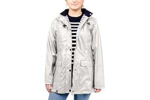 Breizh Ocean - Ciré imperméable femme Guidel, vêtement de pluie à capuche, coutures thermosoudées, étanches. Doublure à rayures de style marinière.