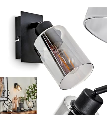 LED Réglable Éclairage Applique Murale Interieur Noir Moderne E27 Lampe Murale Chambre ÉLégante Luminaire Mural Avec Abat-Jour En Verre Globe, Créative Métal Luminaire Mural Chambre Salon Couloir (B