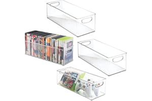 mDesign porta CD – pratico set da 4 – portaoggetti con manico ergonomico ideale come porta DVD – contenitori di plastica trasparente ottimi per CD, DVD e videogiochi