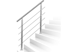 BMOT Barandilla de acero inoxidable, pasamanos para escaleras, 150 cm, con 4 travesaños, para escalera interior, balcón, jardín