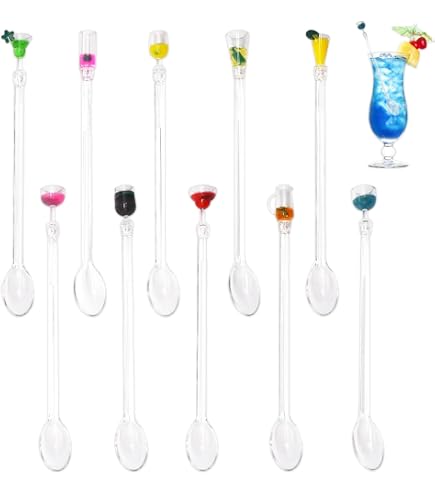 7 Pièces Set Agitateurs Cocktail Tropical - 4 Touillettes Fruits Acrylique + Pailles + Brosse